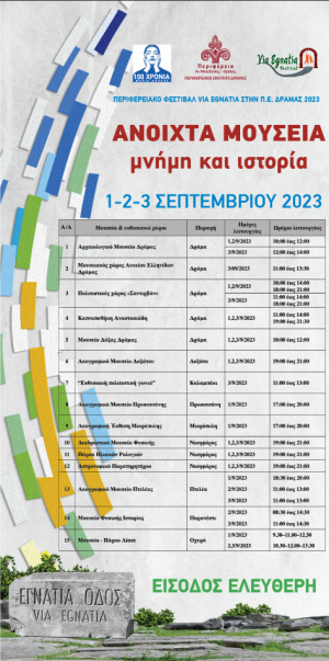 Πρόγραμμα «ΑΝΟΙΧΤΑ ΜΟΥΣΕΙΑ μνήμη και ιστορία» στις 1,2 &amp; 3 Σεπτεμβρίου 2023